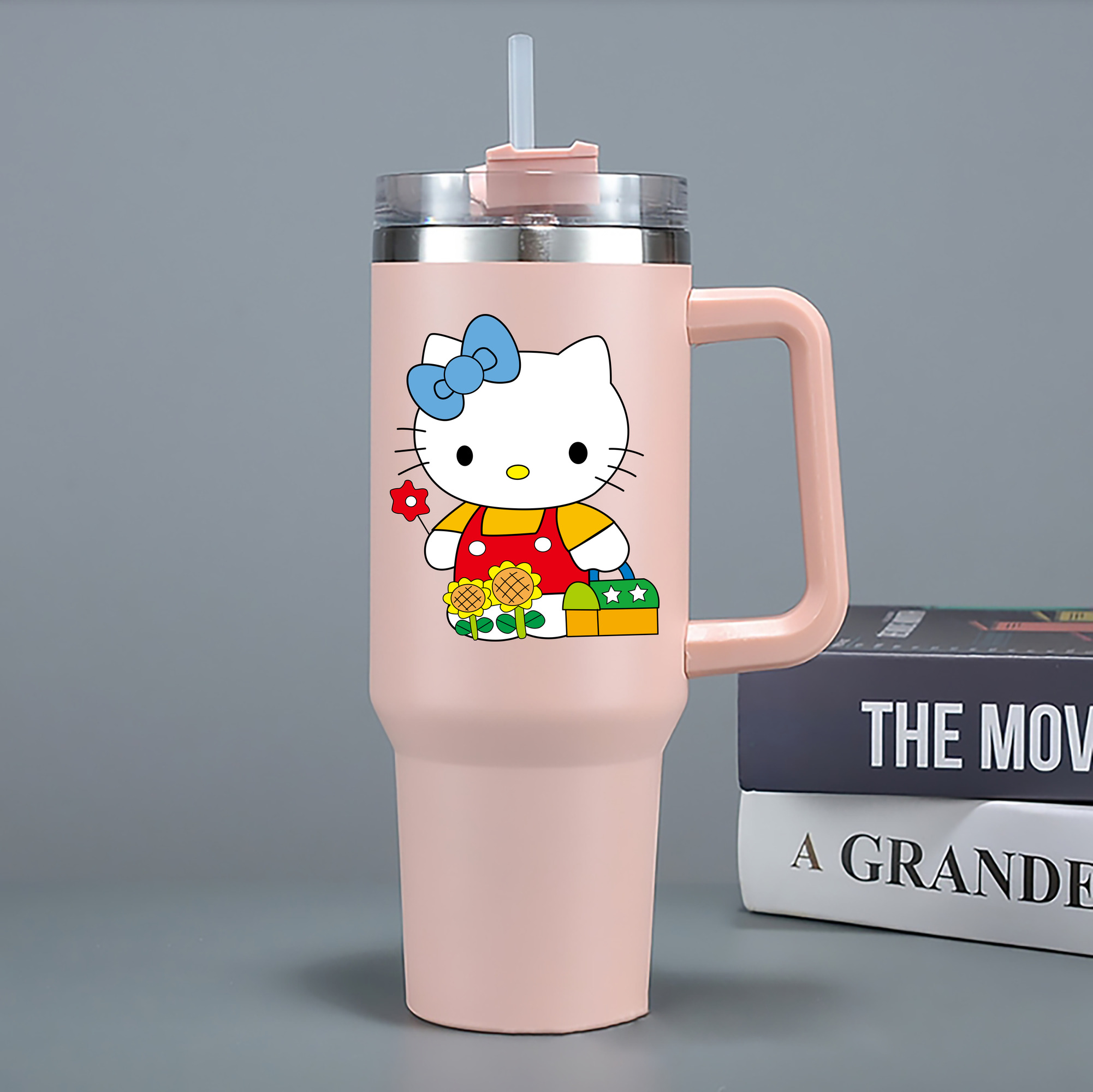 （画像用） Hello Kitty ハローキティ 1200mL車用タンブラー - クリスタルステッカー（プラスチックストロー付き）